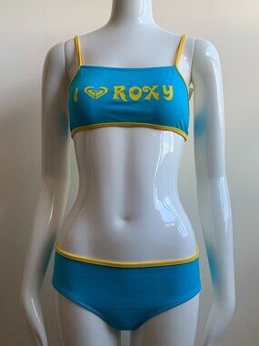 Roxy Girls logo swimwear turquoise blue sporty 2pc bikini set